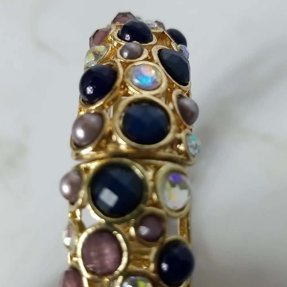 Gold tone and multi colored stone Bracelet and Earring Set